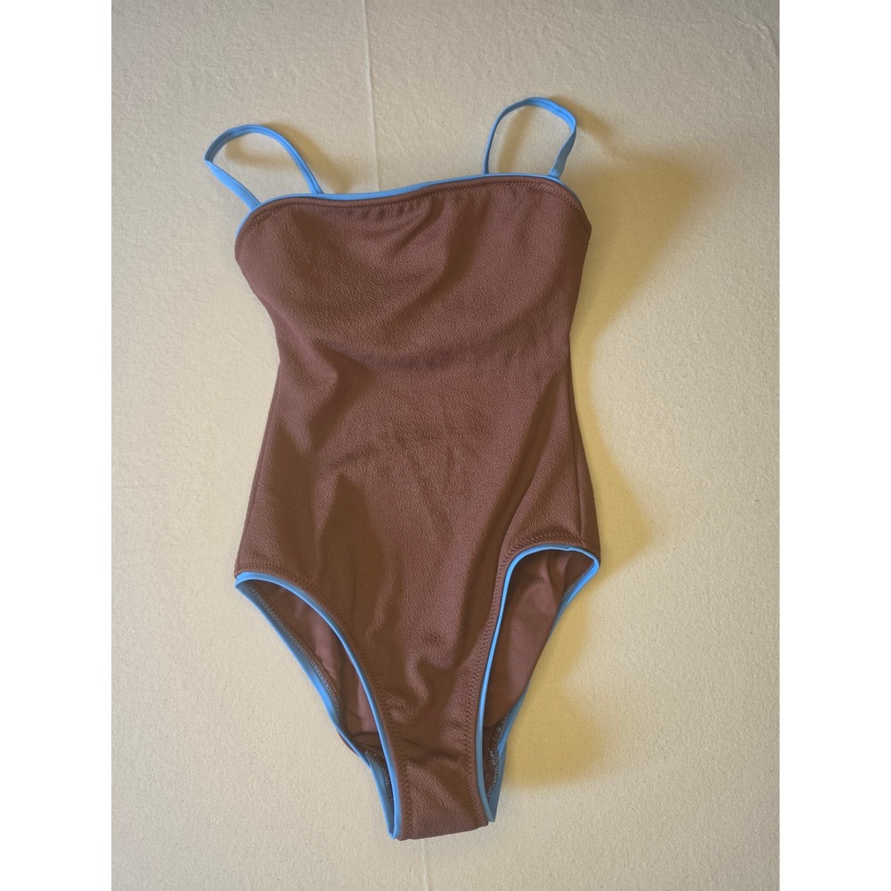 Shade & Shore Crepe Piping One Piece Swimsuit Brown‎ Small NWT